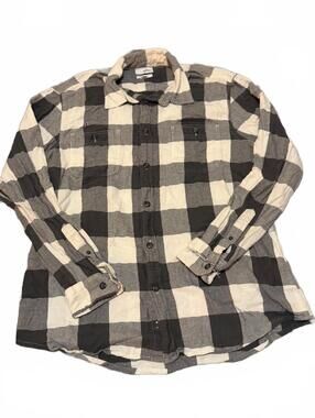 Sonoma Size Large Black White Buffalo Plaid Flannel Button Up Shirt Distressed